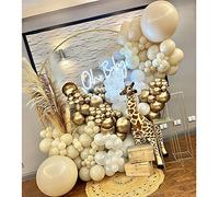 Guirnaldas de Globos Beige,130pcs Kit Arco de Globo Oro Blanco con Arena Natural Blanca Globos para Boho Boda Cumpleaños Gender Reveal Baby Shower Aniversario Fiesta de Compromiso Decoración