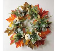 Guirnaldas, Fall Wreaths for Front Door, Rustic Artificial Fall Wreaths with Pumpkins, Maple Leaves & Berries, Autumn Decor for Home Porch Outdoor Thanksgiving Halloween (A)