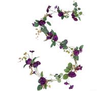 Guirnaldas florales de imitación de seda artificial, té de lavanda, margaritas, vid, 186 cm, flores realistas de doble color para decoración colgante de jardín al aire libre (morado oscuro)