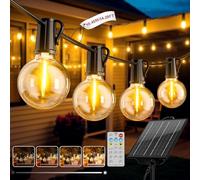FIFlying Guirnaldas Luces Exterior Solar, 10.45M/34.3Ft Lámparas Solares de Jardín Luces con 12+1 G40 Bombillas, 8 Modos Impermeable Guirnalda Solares para Jardín, Patio, Café, Fiesta, Terraza