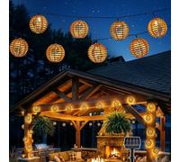Guirnaldas Luces Exterior Solar, 10 LED Cadena de Luz Solar Jardin Impermeable Farolillos Cuerda de Papel Luces Solares Exteriores para Interior Balcón Terraza Patio Camping Fiesta Boda, Blanco Cálido