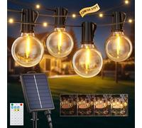 Guirnaldas Luces Exterior Solar, 12M/39.4Ft Lámparas Solares de Jardín Luces con 14+1 G40 Bombillas y 26 Perlas LED, 19 Modos Impermeable Guirnalda Solares para Jardín, Terraza, Navidad, Fiesta