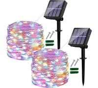 Guirnaldas Luces Exterior Solar,2 Pack 120 LED Luces Solares Jardin Impermeables, 14 M/8 Modos, Cadena de Luces Decorativas Para Jardín, Terraza, Fiestas, Balcón, Patio,Navidad(Multicolor)