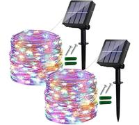 Guirnaldas Luces Exterior Solar,2 Pack 120 LED Luces Solares Jardin Impermeables, 14 M/8 Modos, Cadena de Luces Decorativas Para Jardín, Terraza, Fiestas, Balcón, Patio,Navidad(Multicolor)