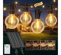 Guirnaldas Luces Exterior Solar, 20M/65.6Ft Lámparas Solares de Jardín Luces con 25+1 G40 Bombillas y 48 Perlas LED, 19 Modos Impermeable Guirnalda Solares para Jardín, Terraza, Navidad, Fiesta