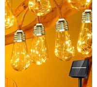 Guirnaldas Luces Exterior Solar, Cadena de Luces Solares Exterior 8M 16 Bombillas, Luces Exterior Jardin Impermeable IP44, 8 Modo, Función de Sincron, Guirnalda Solar para Navidad,Jardín, Terraza