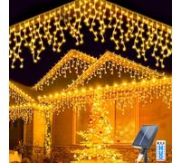 Guirnaldas Luces Solar, 8M Impermeable Cadena de Luces de Carámbano 44 Pcs Cortina de Luces Solares 8 Modos 264 LED Luces de Hadas de Cortina con Control Remoto para Vacaciones Patio Jardín Boda