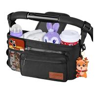 Guiseapue Organizador universal para cochecito con portavasos, bolsa desmontable para teléfono y correa para el hombro, se adapta a accesorios de cochecito como Uppababy, Baby Jogger, Doona, Nuna