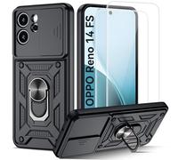 Guisessy Funda para OPPO Reno 14 F 5G / Reno 14 FS 5G Armor Carcasa Cubierta de cámara Deslizante Proteger con 2 Pack Cristal Templado Protector, con 360 Anillo Soporte PC y Silicona TPU Case, Negro