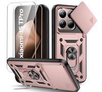 Guisessy Funda para Xiaomi 15T Pro 5G Armor Carcasa Cubierta de cámara Deslizante Proteger con 2 Pack Cristal Templado Protector, con 360 Anillo Soporte PC y Silicona TPU Case, Oro Rosa