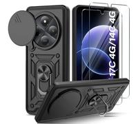 Guisessy Funda para Xiaomi Redmi 17C 4G/ 14C 4G/ Poco C75, Negro | 2 Protector Pantallar, Armor Carcasa Cubierta de Cámara Deslizante Proteger con 360 Anillo Soporte PC y Silicona TPU Case