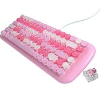 guismous Bonito teclado con cable con retroiluminación blanca, 10 efectos de iluminación, estilo máquina de escribir mecánica, estilo retro punk, teclado portátil de 84 teclas redondas para niñas