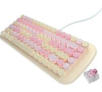guismous Bonito teclado mecánico con cable para niñas con retroiluminación blanca, 10 efectos de iluminación, teclado redondo portátil de 84 teclas, estilo máquina de escribir, teclado retro punk para