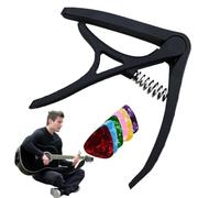 Guitar Capo - 8x9cm Guitar Picks, Acoustic Guitars Capos With 6 Picks | Tuner Portable Clip Adjustable Precise For Women Men Music Player Beginners Practice