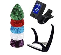 Guitar Capo Picks Set | Guitar Accessories Kit | Black Alloy Capo | Adorable Guitar Picks Set | Guitar Tuner And Picks Set | Portable Guitar Picks Capo Set For Electric Guitars & Acoustic Guitars
