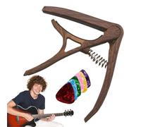 Guitar Capo With Picks - Adjustable Clamp | Built-In Tuner Design | Includes 6 Picks; Nylon Construction; Portable Capo For Acoustic And Electric Guitars.