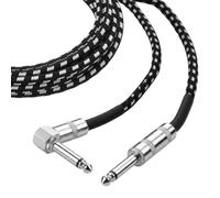Guitar Cord - Heavy Duty Reinforced 6.5mm Cable, Right Angle To Straight Connector | Instrument Audio Cable For Bass Mandolin Studio Recording Home Practice Beginners Professionals