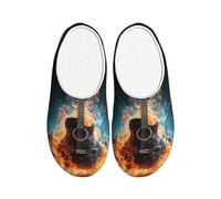 Guitar In Fire And Water - Pantuflas de franela para hombre, antideslizantes, cálidas, para invierno, para interiores y exteriores, multicolor, X-Small Men/ Large Women
