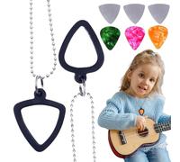 Guitar Pick Holder Necklace - Portable Guitar Picks | Small Music Accessory For Performance, Concert, Bass, Ukulele, Playing Supplies, Musician, 2-Piece Silicone Holder, 6 Picks