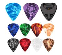 Guitar Picks Bulk - Finger Free Strum, 10 Pack 0.46mm Thin Gauge, Colorful ABS Plectrum, Adhesive Holder Case, Musical Instrument Accessory For Acoustic Electric Bass Ukulele Beginner Usage