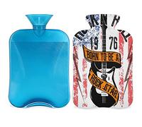 Guitar Rock N Roll Botella de agua caliente con funda esponjosa, bolsa de agua caliente de gran capacidad de 2 litros, bolsa de agua para guitarra, para noches acogedoras, alivio del dolor,