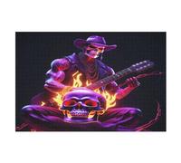 Guitar Skeleton Man Madera Puzzle 1000 piezas, para adultos y jóvenes, desafío, rompecabezas 3D imposibles, impresión de alta calidad regalo (75 x 50 cm)