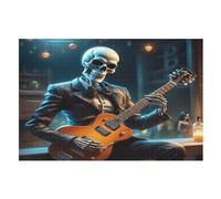 Guitar Skeleton Man Puzzles de Madera 1000 Piezas, Adulto Niño Rompecabezas De Impresión De Alta Definición, Juego Familiar Desafío (75×50cm)