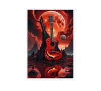 Guitar Under The Red Moon Living Room Wall Art 12x18inch (30x45cm)