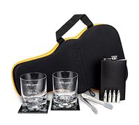 Guitar Whisky Set - Who Cares, 2 Vasos con Niveles de Llenado, Petaca, 4 Piedras de Whisky, 2 Posavasos