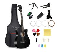 Guitarra acústica de madera de 38 pulgadas, guitarra acústica de 6 cuerdas de acero con bolsa de guitarra, tutorial elemental de guitarra popular para principiantes y adultos (negro)