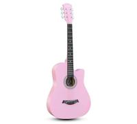 Guitarra Acústica De Madera De 38 Pulgadas Para Adultos, Guitarra De 6 Cuerdas De Acero Con Funda, Tutorial Básico De Guitarra Folk Para Principiantes(Rosado)