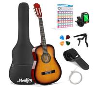 Guitarra Acústica Moukey de 38" para Principiantes Niños Jóvenes y Adultos con Póster de Acordes, Funda, Afinador, Púas, Cuerdas de Nailon, Cejilla y Correa - Sunburst