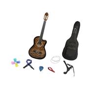 Guitarra acústica para principiantes con cuerdas de nailon, guitarra de viaje con parte superior de abeto con bolsa, correa, púas, cejilla y accesorios, guitarra folclórica clásica de 40.16 pulgadas