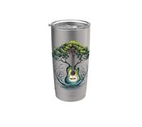 Guitarra acústica Rock On Guitar Lake Tree Moonlight Trees Tee Vaso térmico de acero inoxidable de doble pared