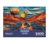 Guitarra, Agua Azul y montañas Rojas, Globo aerostático 52x38cm/1000pcs Puzzle Adecuado para Adultos Y Multitud Mayores De 14 Años
