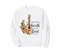 Guitarra Cristiana Salmo Floral 150:6 Escritura Música Fe Sudadera