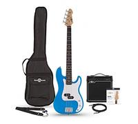 Guitarra de bajo LA de Gear4music Azul con bolsa de amplificador de 15W y cable
