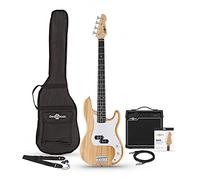 Guitarra de bajo LA de Gear4music Natural con bolsa de amplificador de 15W y cable