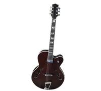 Guitarra De Jazz Marrón De Un Solo Corte Con Esquinas Redondeadas Totalmente Hueca Y Una Sola Pastilla Suspendida