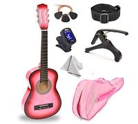 Guitarra de madera de 30 pulgadas con funda y accesorios para niños/niñas/niños/principiantes (degradado rosa)