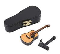 Guitarra de madera en miniatura, exquisita guitarra realista, modelo de casa de muñecas, exhibición de instrumentos musicales con soporte y estuche para decoración del hogar (10CM)