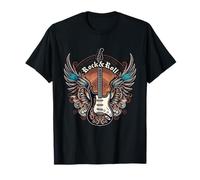 Guitarra de música rock de los años 80 con alas diseño vintage para música Camiseta