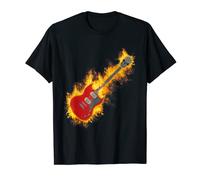 Guitarra de rock eléctrica en el fuego con calavera Headstock T Shirt Camiseta