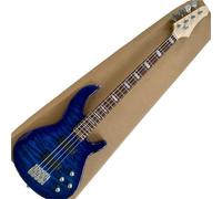 Guitarra Eléctrica Bajo Eléctrico De 4 Cuerdas De Madera Maciza Con Mástil De Arce Ondulado Azul Transparente