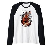 Guitarra eléctrica con apariencia de metal oscuro. Camiseta Manga Raglan