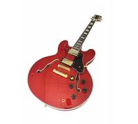 Guitarra eléctrica de cuerpo semihueco caoba, doble corte con agujeros en forma F y pastillas humbucker dobles for jazz, blues rock(Red)