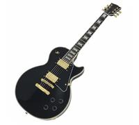 Guitarra eléctrica de un solo cuerpo con cutaway, cuerpo sólido, negro brillante, herrajes dorados, mástil
