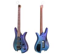 Guitarra eléctrica de viaje sin cabeza, 6 cuerdas, sistema de trémolo de doble bloqueo, acabado de color camaleón con bolsa de concierto