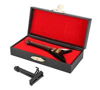 Guitarra eléctrica en miniatura de madera Mini instrumento musical negro Modelo de guitarra de casa de muñecas en miniatura con soporte y estuche para accesorios de decoración de casa de muñecas
