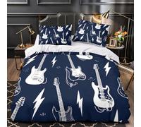 Guitarra eléctrica Funda de Edredón 3 Piezas Suave Impresión 3D Cierre de Cremallera Oculta con Fundas de Almohada Antibacteriana Patrón de música rock Funda Edredon for niños Single（140x200cm）